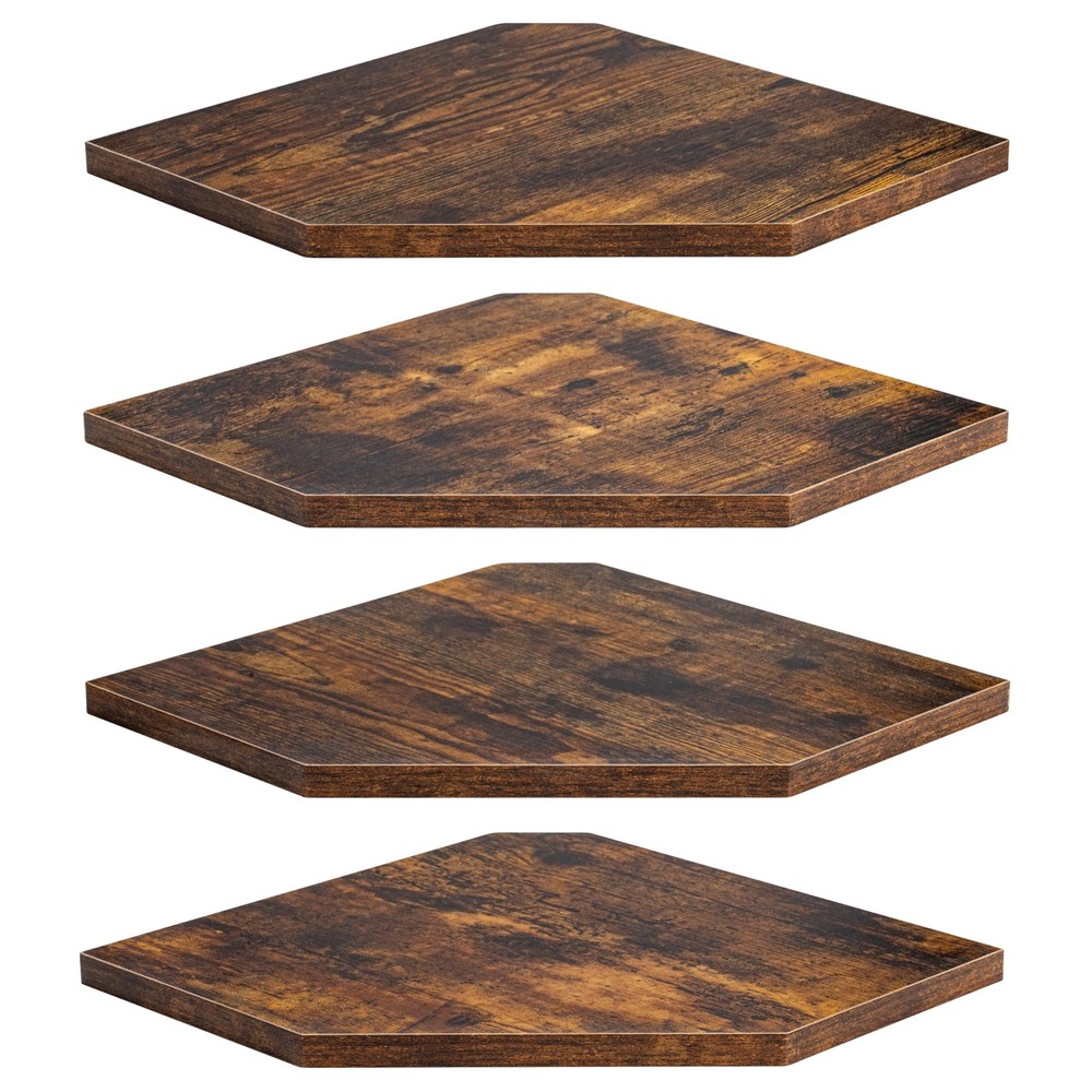 4 PCS Corner Floating Shelves Wall Mount Rustic Wood Storage Display Brown