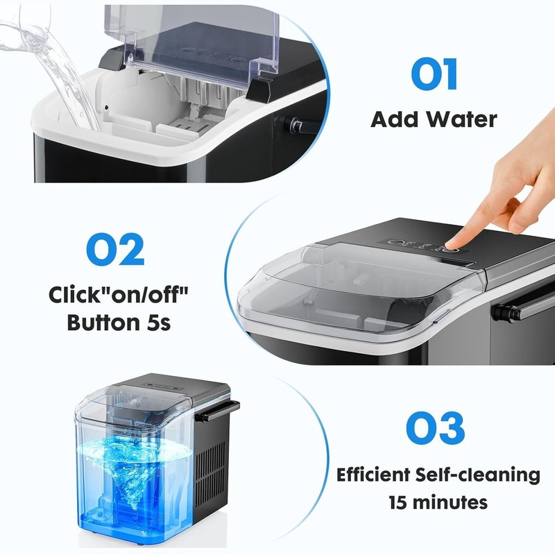 Portable Countertop Ice Maker Self-Cleaning Machine 9 Cubes in 6 Mins 26.5lbs gallery
