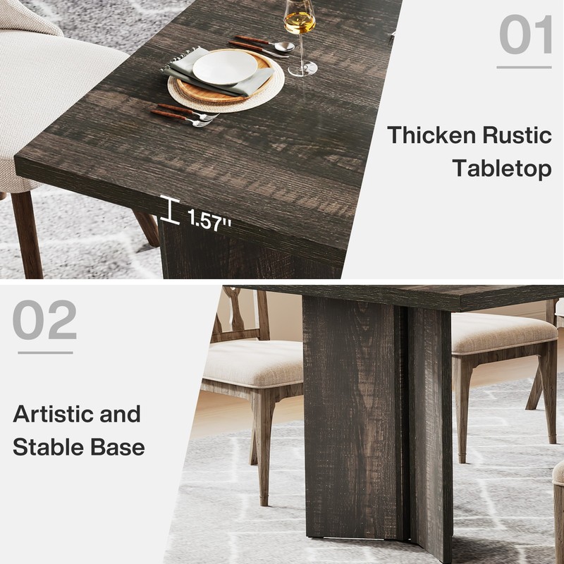 63 Inch Rectangular Dining Table Farmhouse Wooden Kitchen Table for 4-6 People gallery