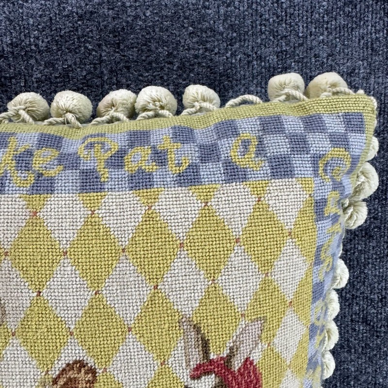Vintage Handmade Needlepoint Throw Pillow “Patty Cake” gallery