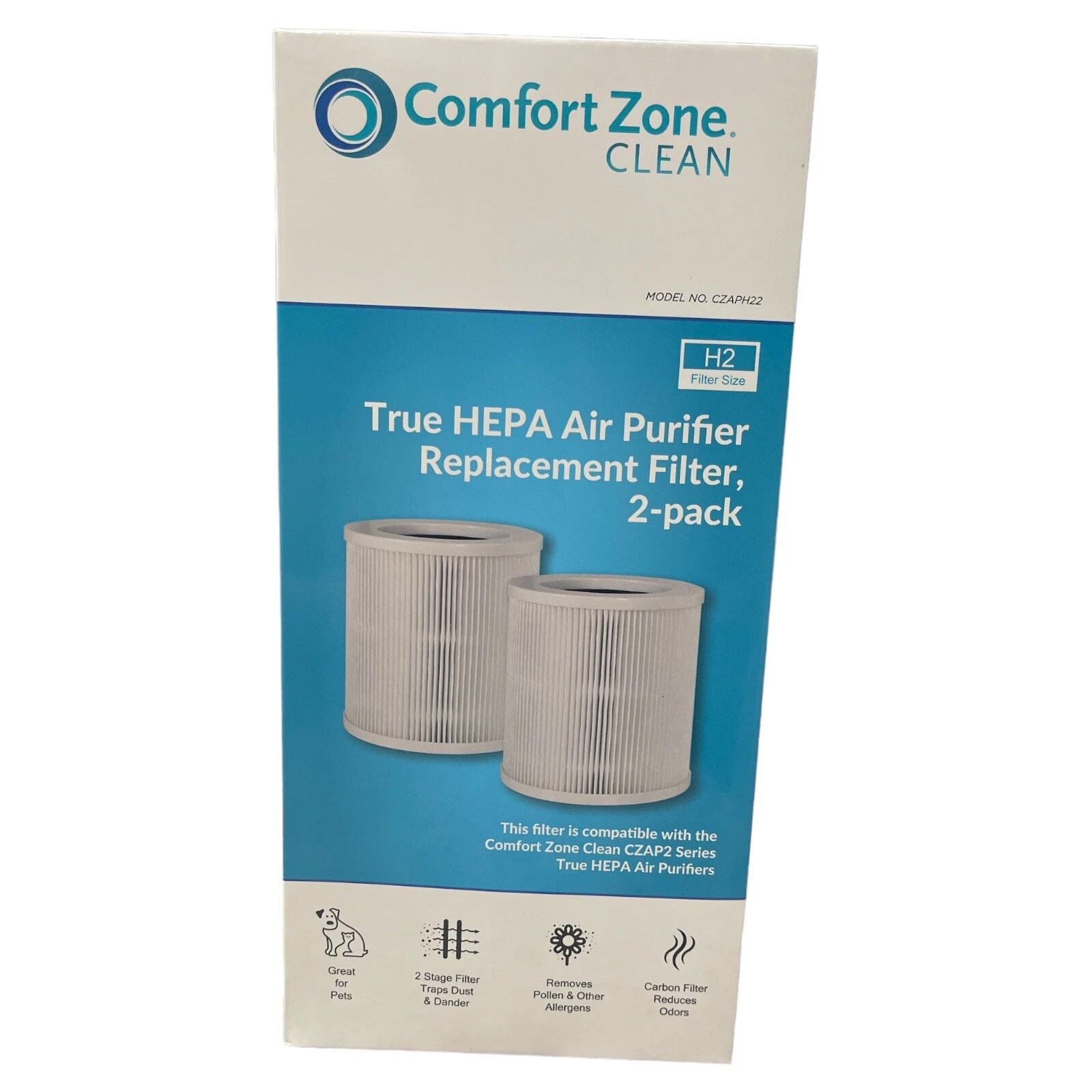 (2-PACK) COMFORT ZONE Clean H2 TRUE-HEPA Air Purifier Replacement FILTER CZAPH22 gallery