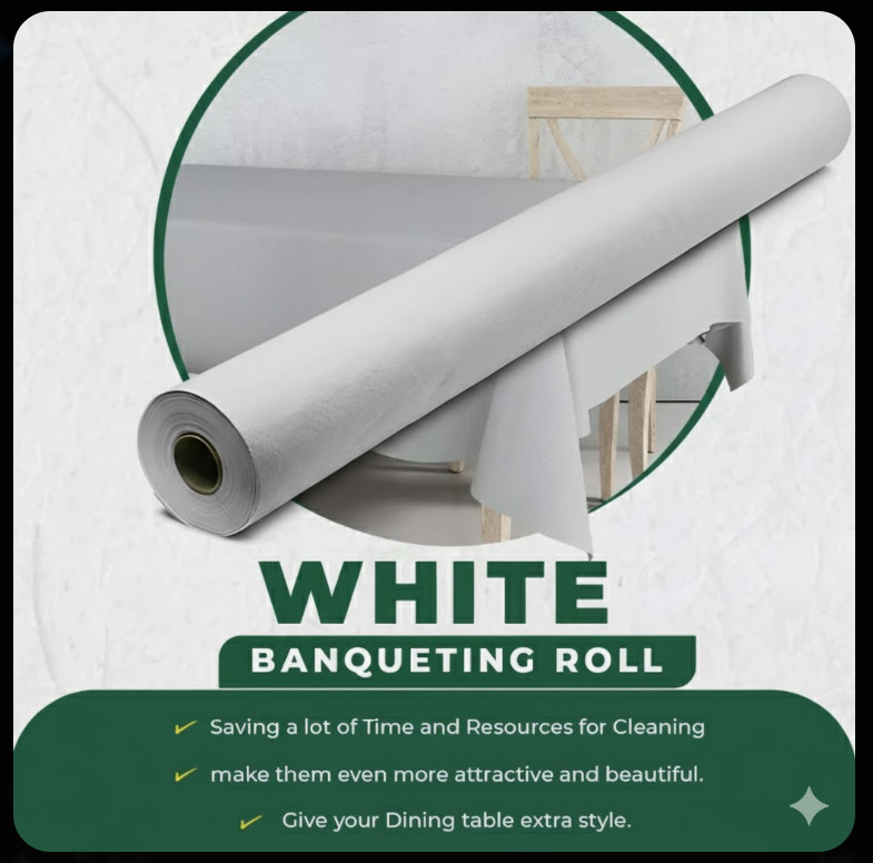 Table Cover Roll White Plastic Banquet Party Spill Proof Easy Wipe 20m x 92cm gallery