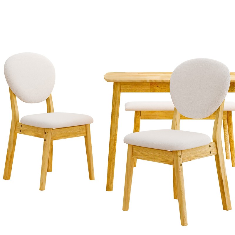 4 Piece Dining Table Set Solid Rubber Wood 2 Padded Chairs Bench Natural Kitchen gallery