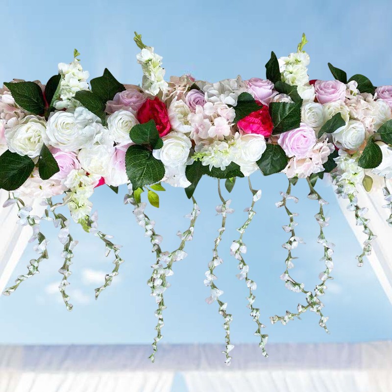 Artificial Silk Flowers Row, 1M Long Artificial Silk 3D Flowers Row Decoration gallery