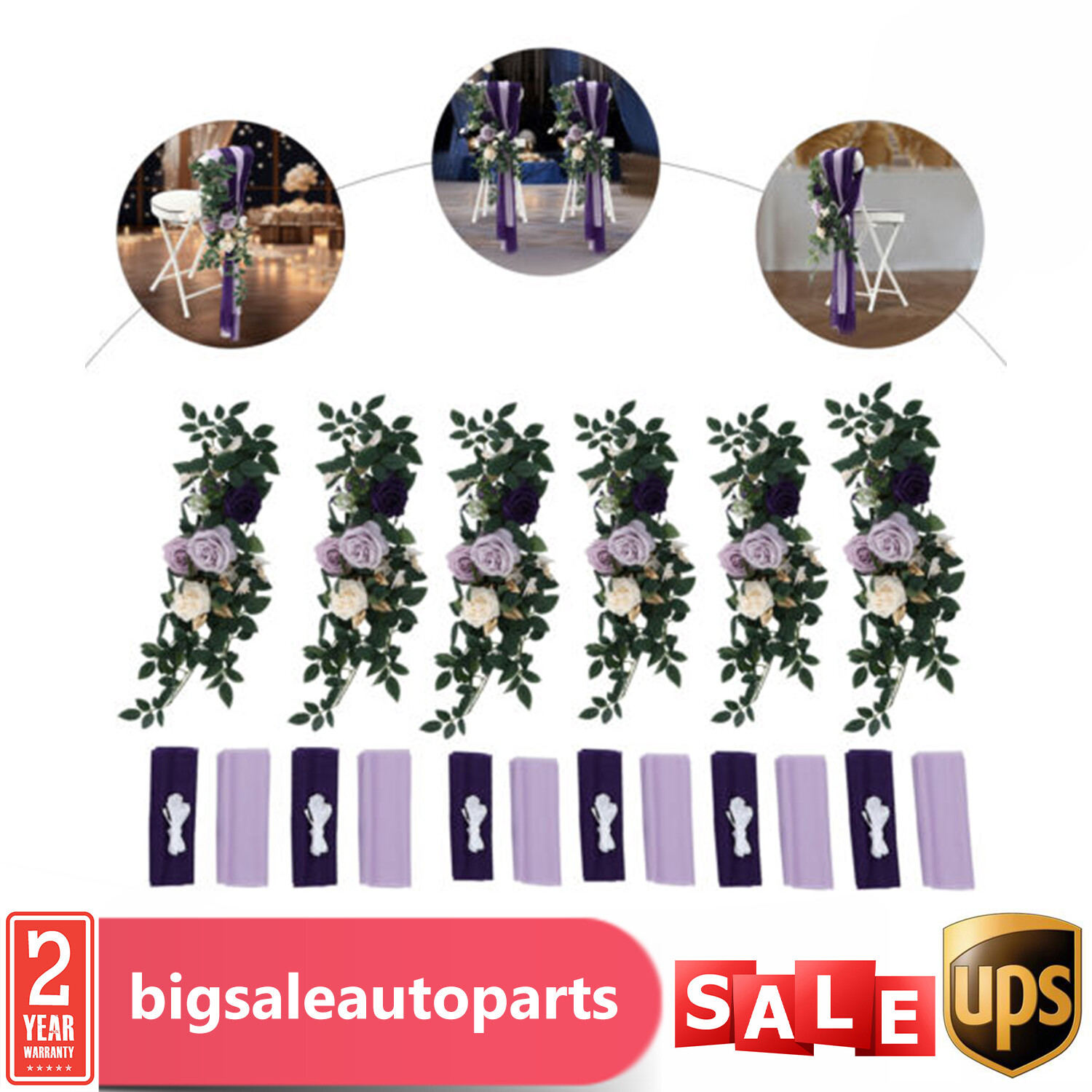 Wedding Chair Back Flowers Artificial Prevent Fading Purple Chair Decorations gallery