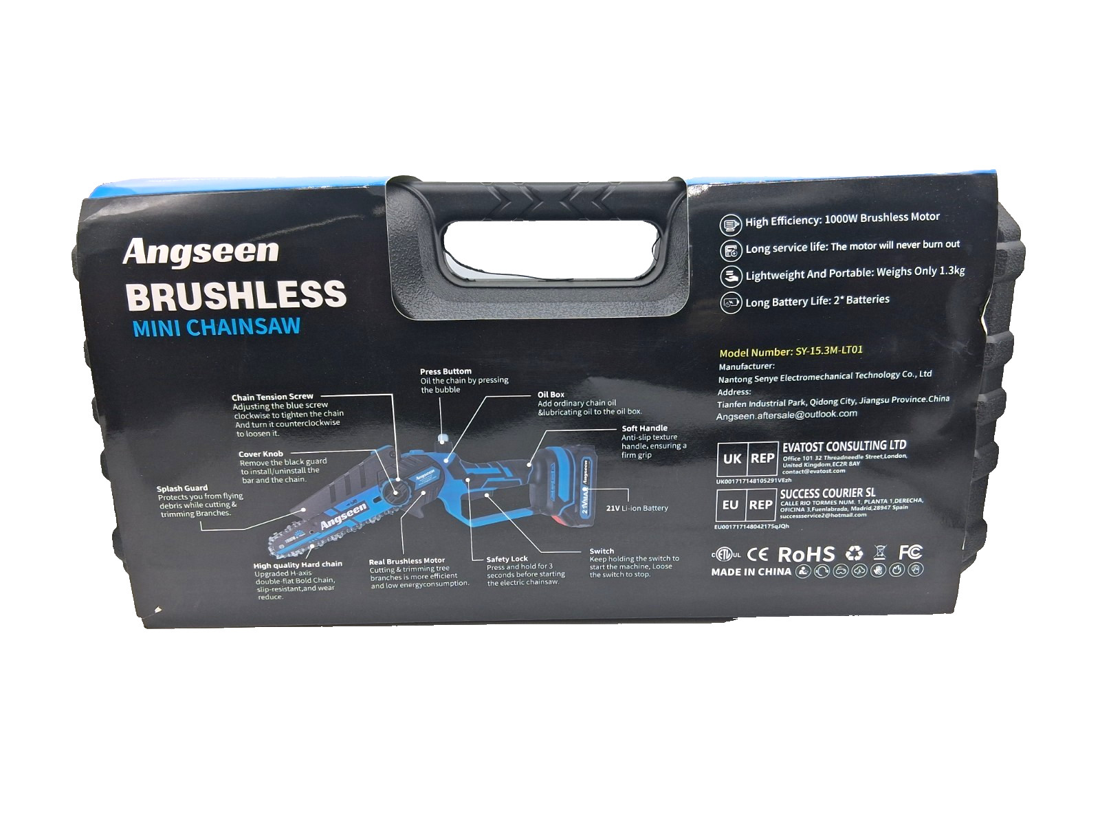 Angseen Brushless Mini-Chainsaw, 1000w Brushless Motor, 2 Batteries, Cordless gallery