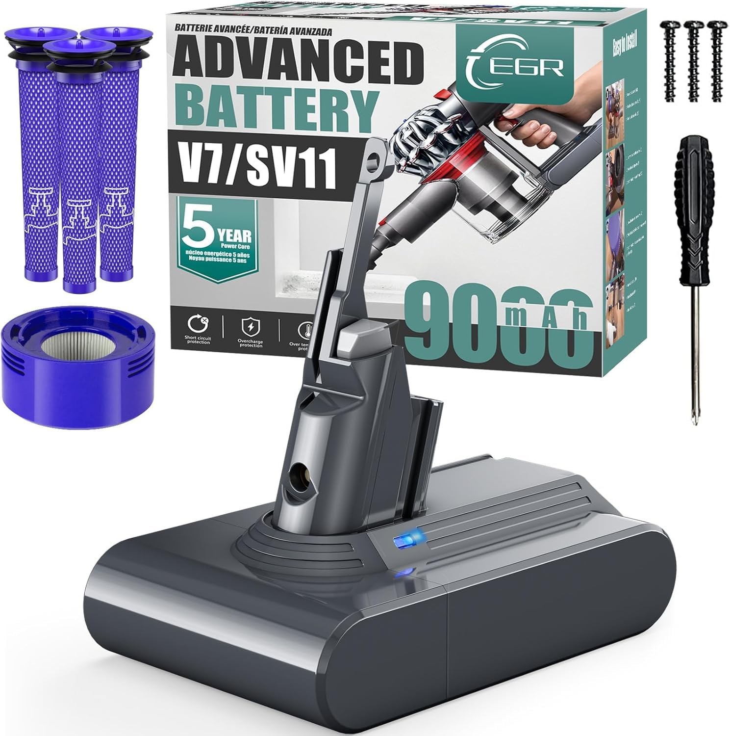 Battery 9000mAh V7 Compatible Dyson SV11 Animal Motorhead Vacuum Advanced HEPA gallery