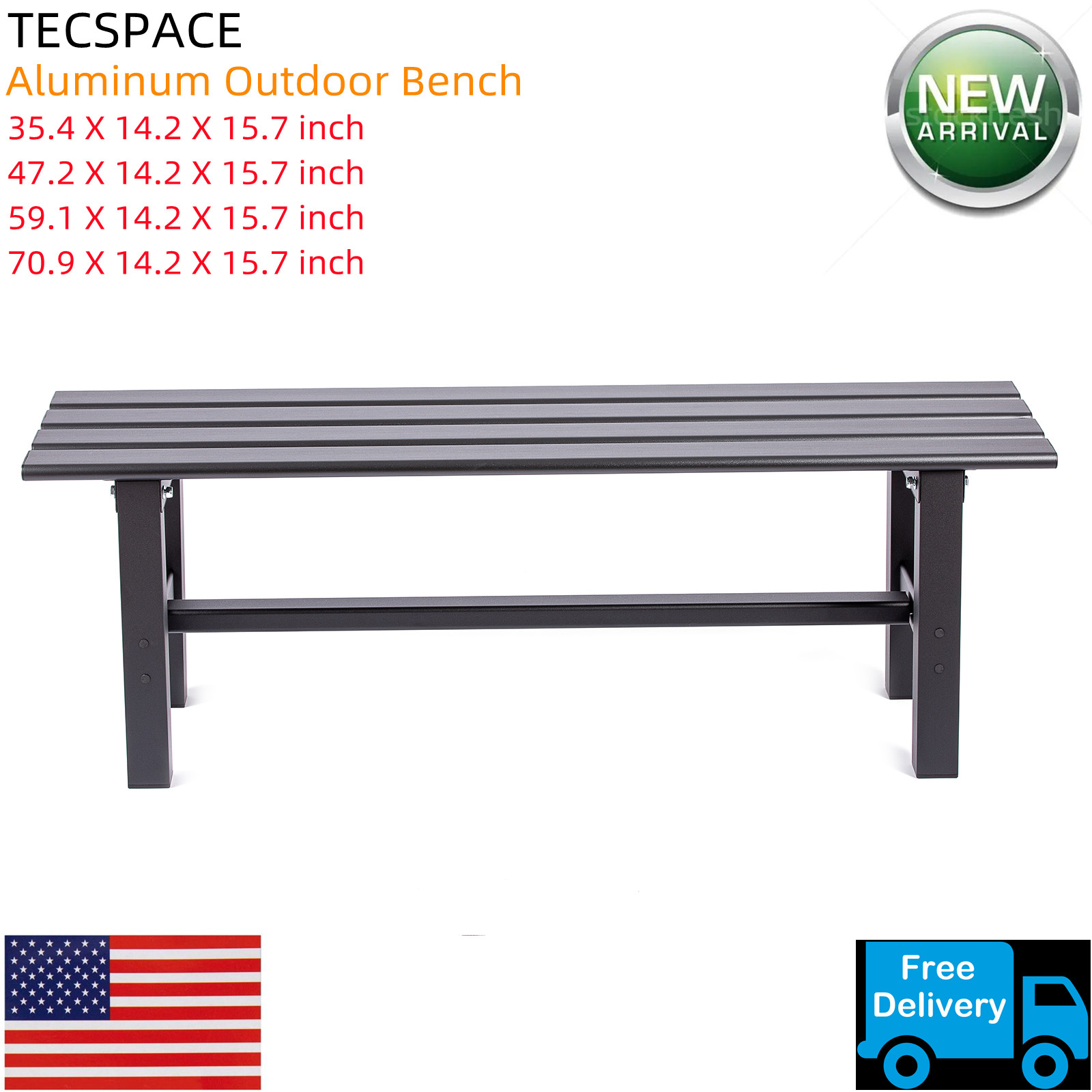 TECSPACE 4 Sizes Black Aluminum Outdoor Bench for Park Garden Patio Lounge gallery