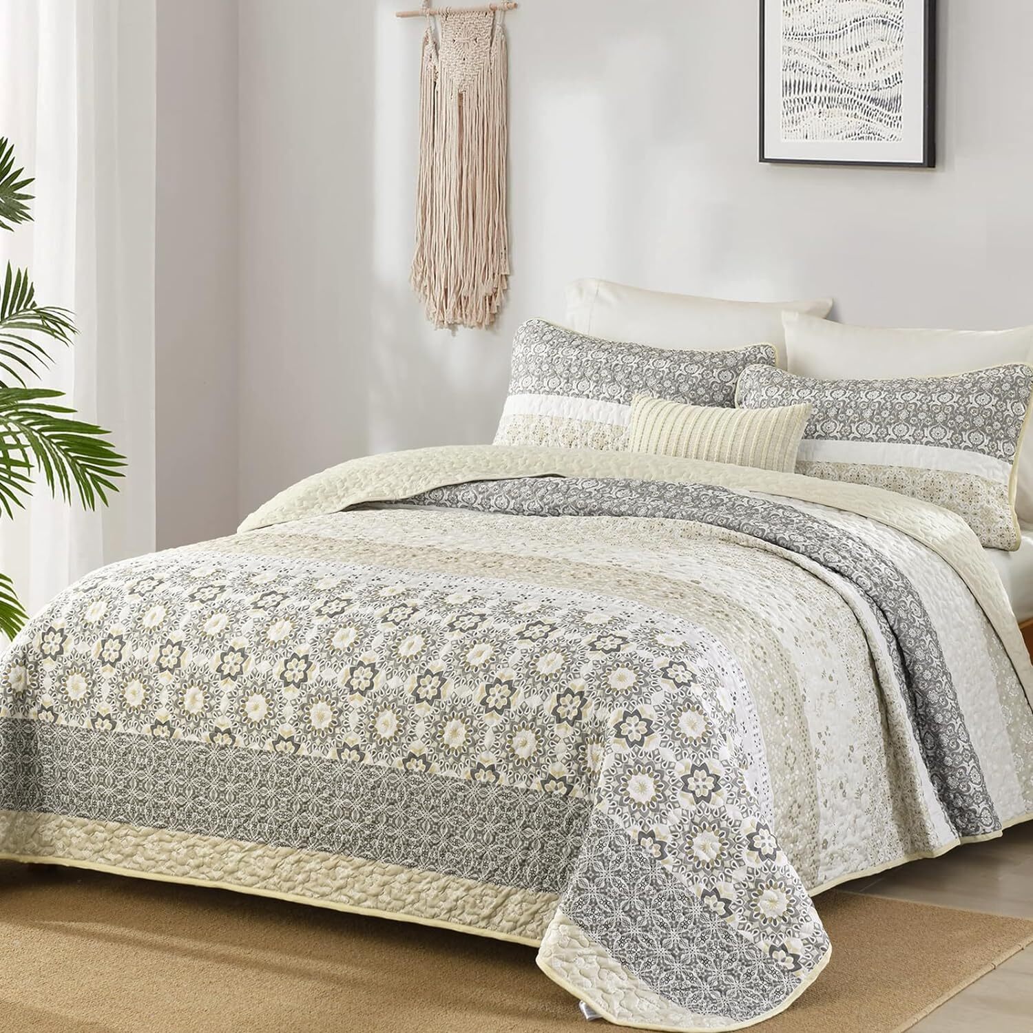WONGS Queen/King 3-Pc Boho Quilt Set - Bohemian Patchwork Bedspread Coverlet gallery