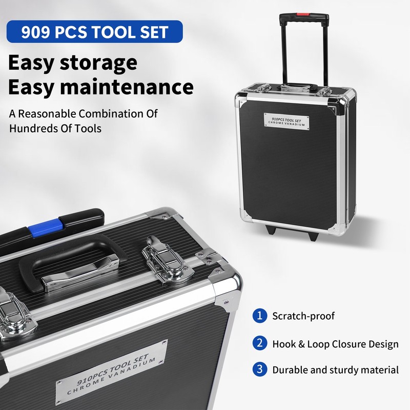 Tool Set Mechanics Tool Kit 910 PCS Wrenches Socket with Trolley Case Box Silver gallery