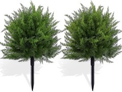 2Pack 24″ Artificial Cypress Topiary Christmas Tree with Spike Faux Cedar Bushes