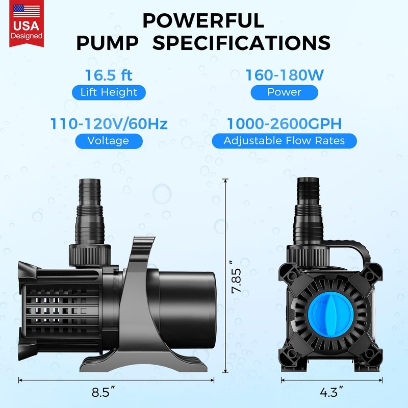 Pond Pump, 2600 GPH Adjustable Flow Submersible Water Pump with Filter Bag, C... gallery