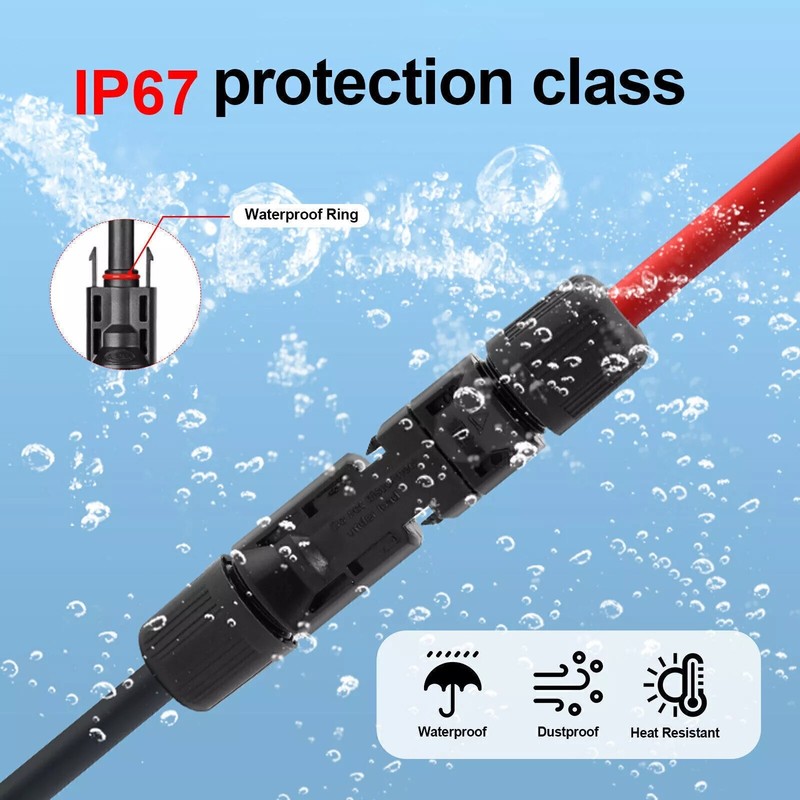 10 AWG Solar Panel Extension Cable PV Wire Solar Connectors Pair Black Red 6mm² gallery