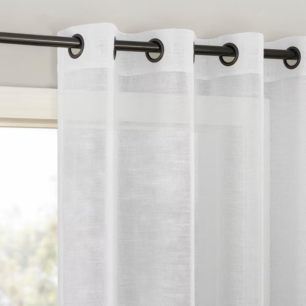Vail Slub Textured White Linen Polyester Blend 52 In. W X 63 In. L Grommet Light gallery