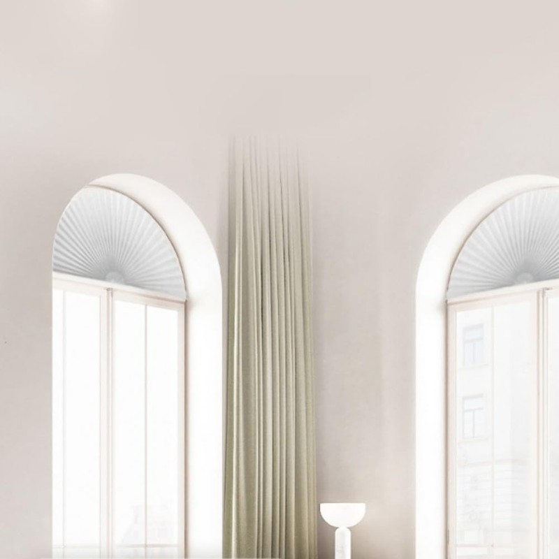 Arch Window Shade Curtains Half Circle Moon Pleated Fabric Blinds Semi Circle... gallery