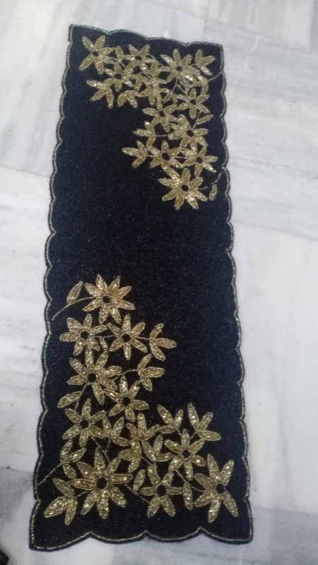 Handcrafted Beaded Table Runner Gold 36 Centerpiece Gold Floral Black 13 gallery