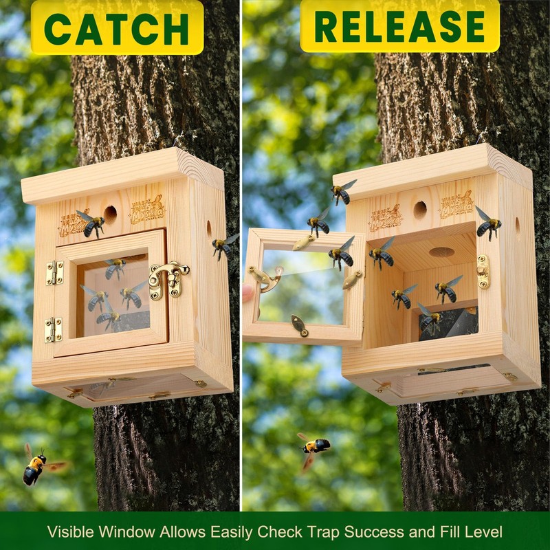 1 Pack Carpenter Bee Trap for Outside, 2 in 1 Catch & Release Wood Boring Bee... gallery