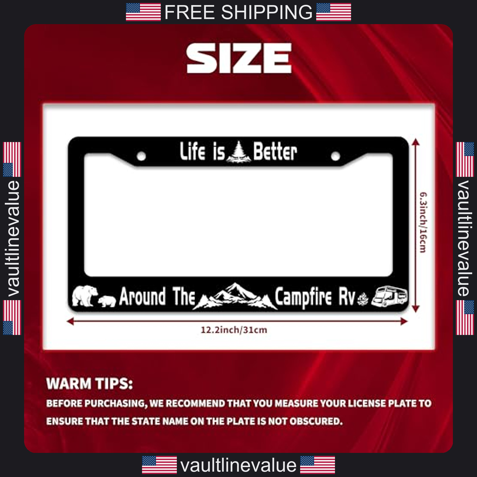 Life is Better Around the Campfire RV License Plate Frame Stainless Steel gallery