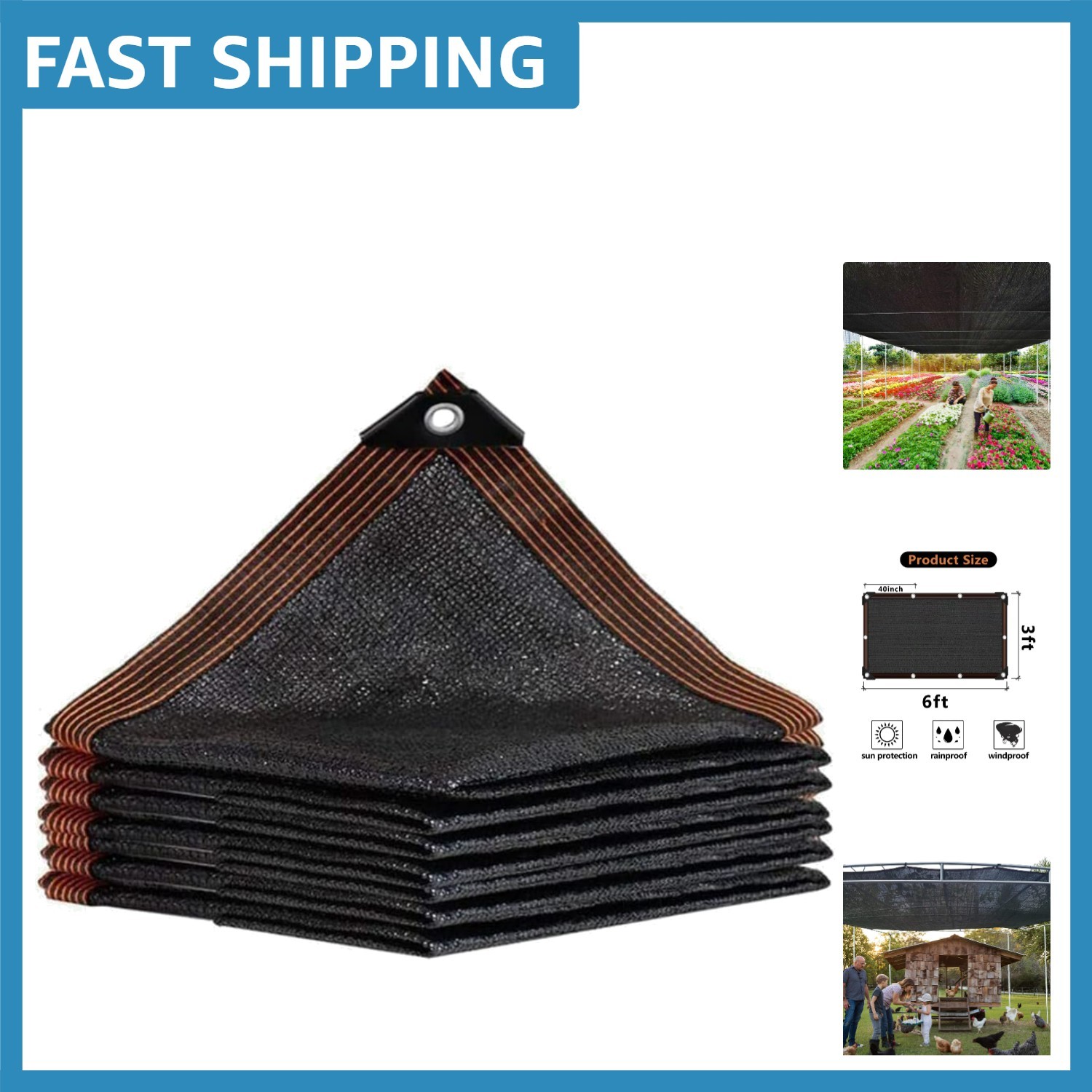 Durable 70-90% Sunblock Shade Cloth - Lightweight & Easy to Hang, 3'x6' gallery