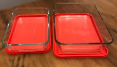 Pyrex Storage Rectangular Baking Storage Dish Container 7211H And 7210 Red Lids