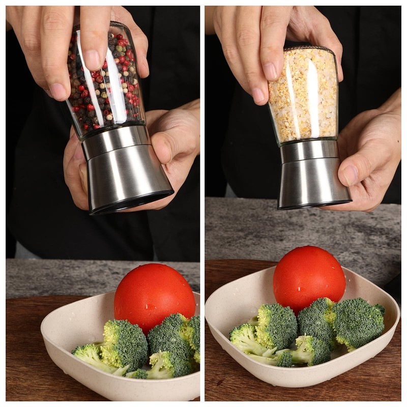 Salt and Pepper Grinder Set Refillable, Salt Pepper Grinder Shaker Stainless S gallery