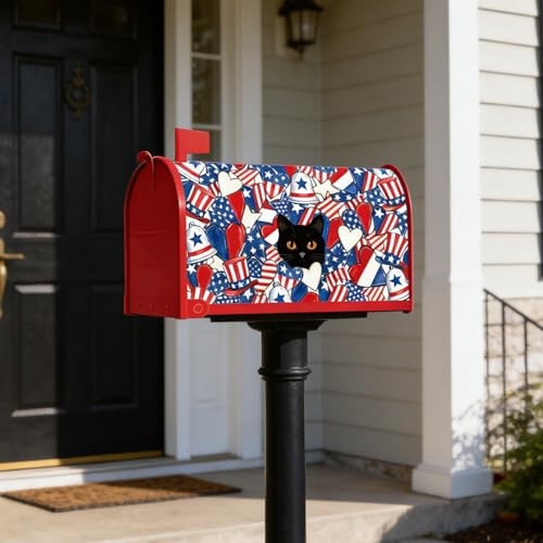 Patriotic Mailbox Covers Magnetic, American 250th Mailbox Cover Decor Black Cat gallery