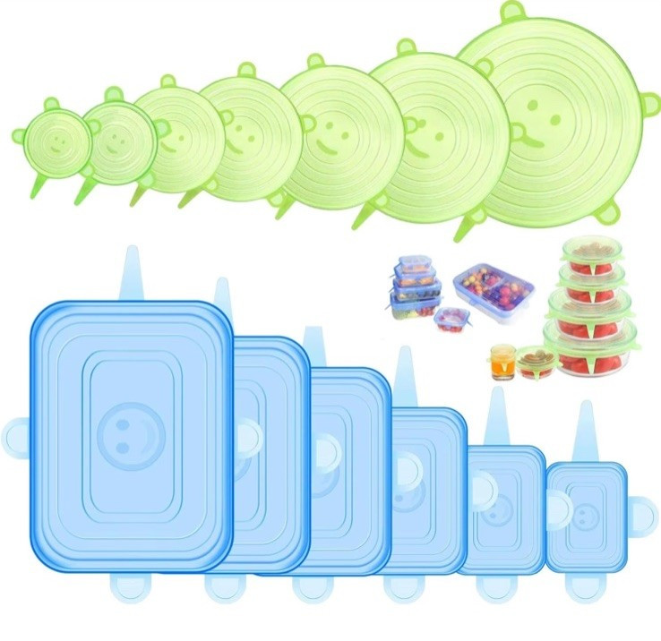 Silicone Stretch Lids Set, 12 total Green Blue, Round Rectangular, Reusable Cov… gallery