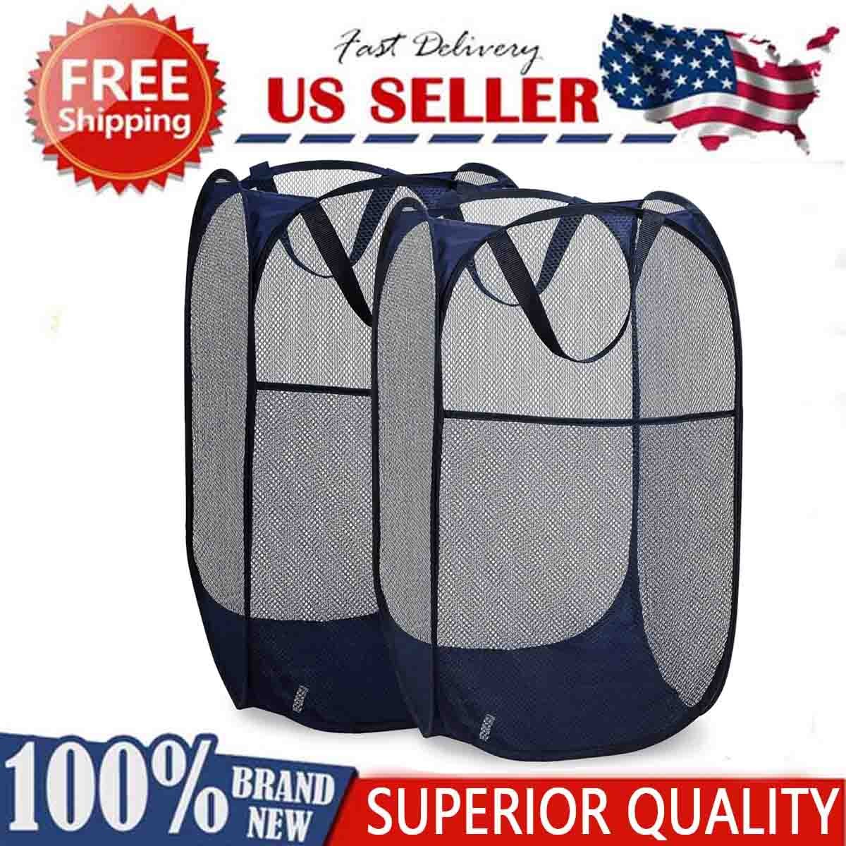 Convenient and practical foldable mesh pop-up laundry basket (2-Pack | Blue) gallery