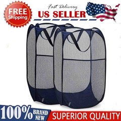 Convenient and practical foldable mesh pop-up laundry basket (2-Pack | Blue)