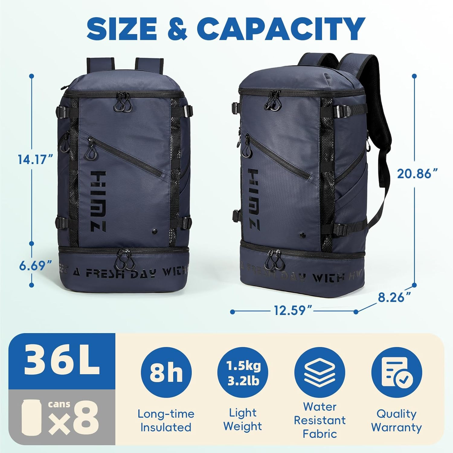 Waterproof Camping Backpack with Lunch Compartment, Mens Backpack Insulated for 2