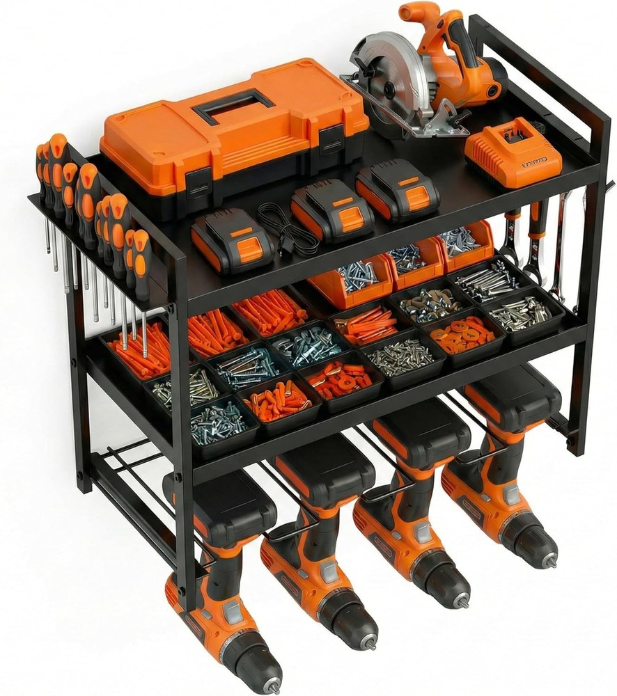 Wall Mounted Tool Organizer Drill Rack 3 Tier Storage Shelf 66lb Capacity