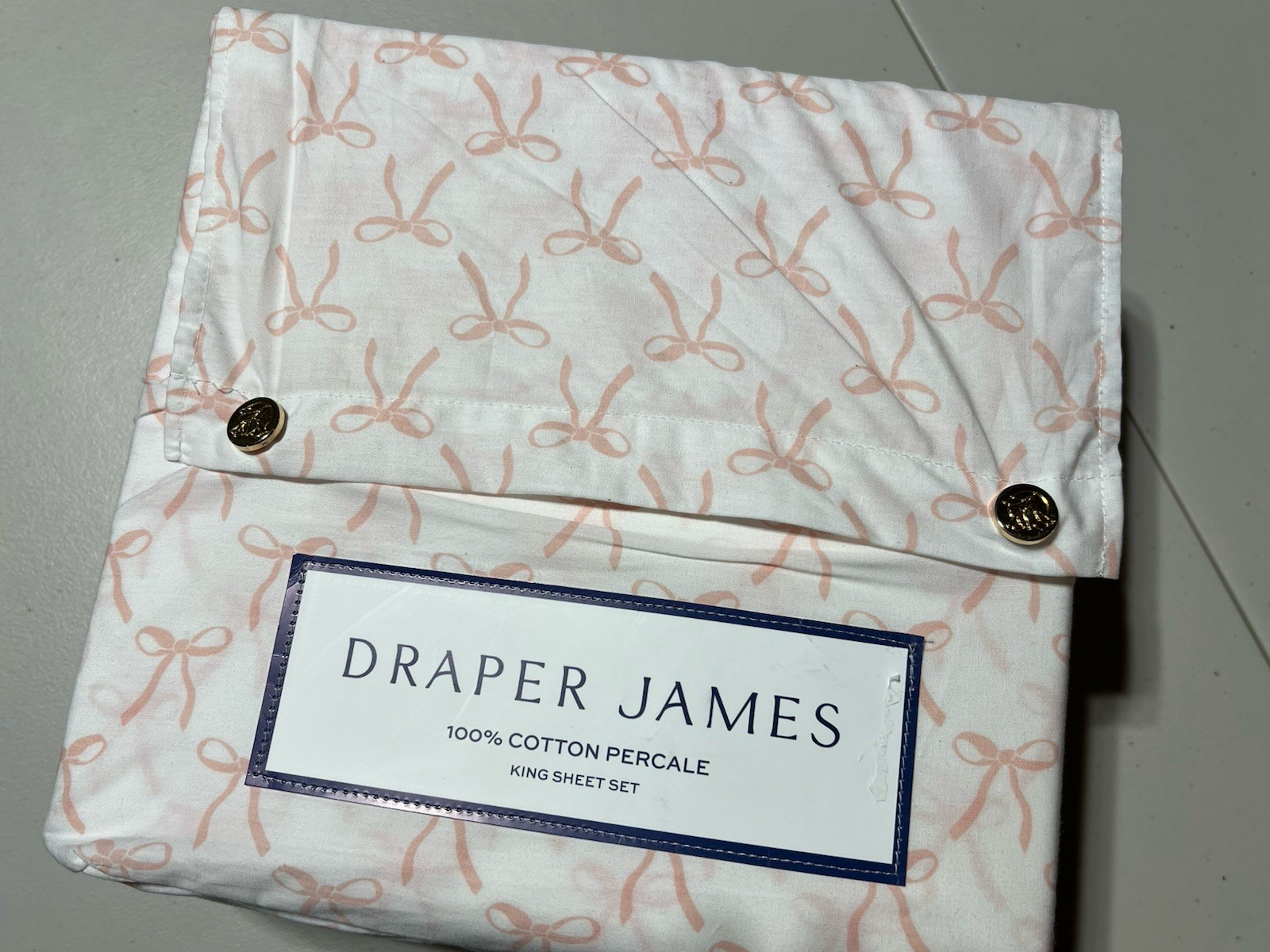 NeW KING Sheets Set Pink Bows 100% Cotton Percale Draper James Cottage Core gallery