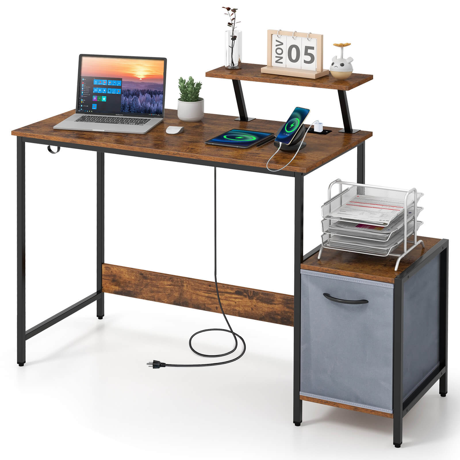 Costway Computer Desk Writing Table Home Office w/ Movable Storage Rack & Shelf gallery