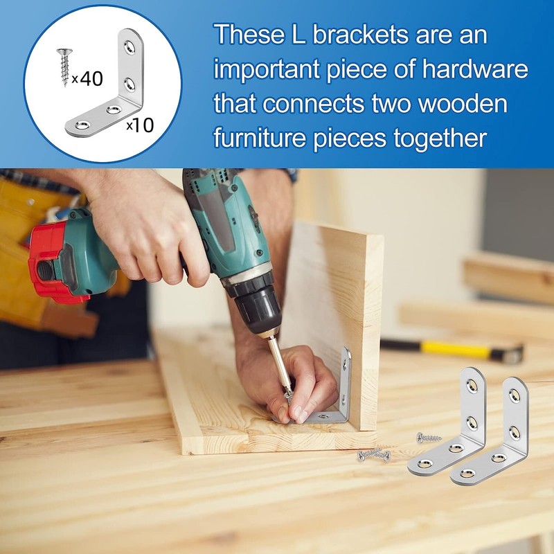 1.5" L-Shaped Bracket Corner Brace Stainless Steel Bracket Right Angle w/Screws gallery