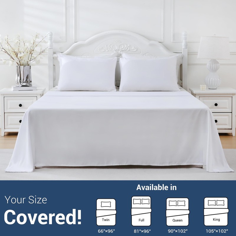 Flat Sheet 81x96 Soft Breathable Microfiber Top Bed Sheets, White, 1 Pack gallery
