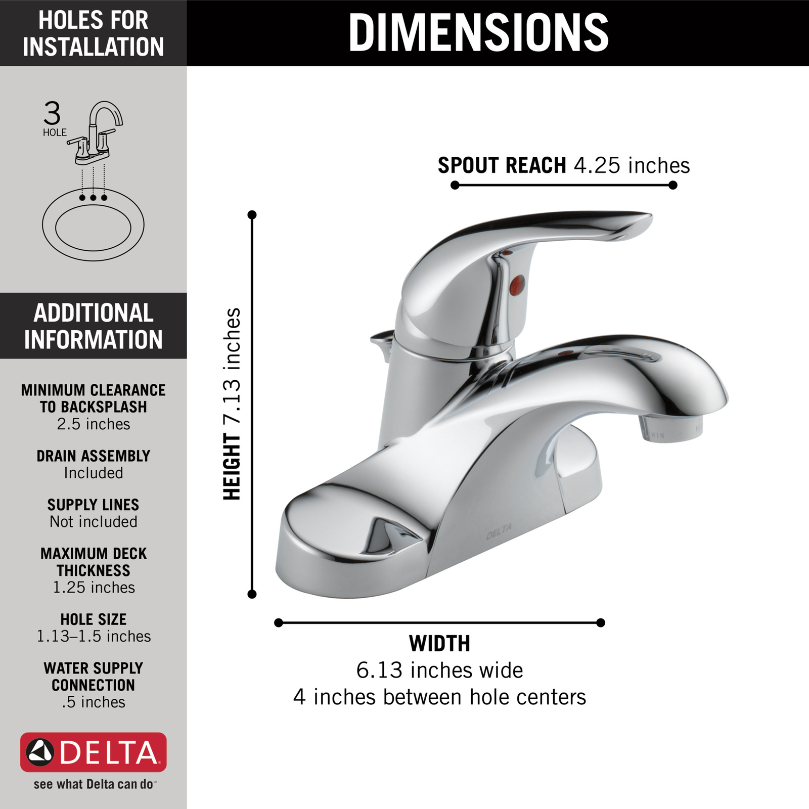 Delta Foundations Bathroom Faucet Plastic Pop-Up Chrome-Certified Refurbished gallery
