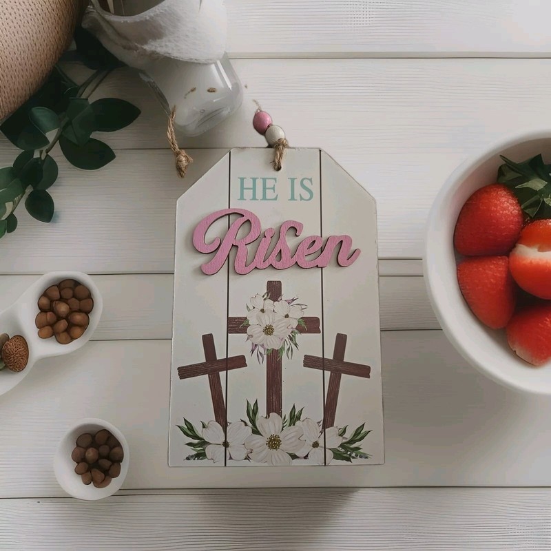 He Is Risen Easter Small 7" x 5" Hanging Sign -Brand New-SHIPS N 24 HRS gallery