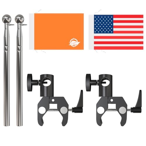2 Pack American Boat Flag Pole Kit, 44-Inch Orange Boat Flag With Pole, gallery