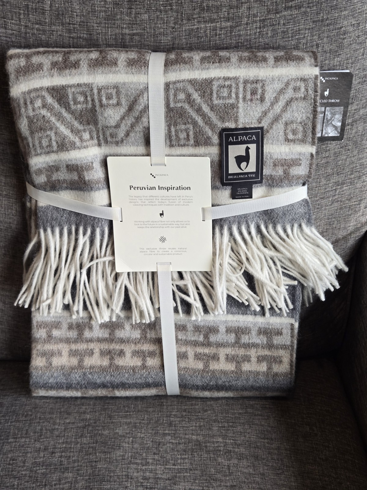 NWT INCALPACA TPX Peruvian Alpaca Wool Blend Blanket Cover Throw 70" x 60" Taupe gallery