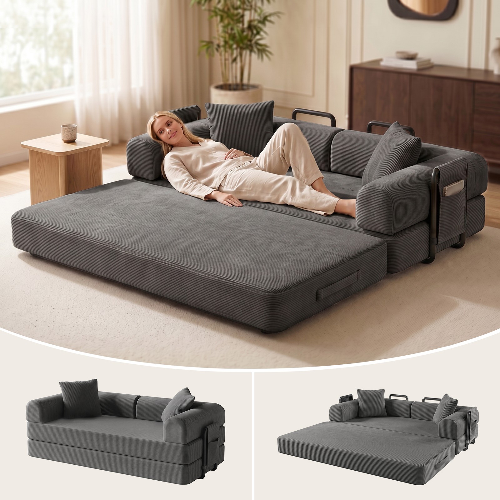 Boneless Couch Cloud Compression Sofa Corduroy Comfy for Living Room No Assembly gallery
