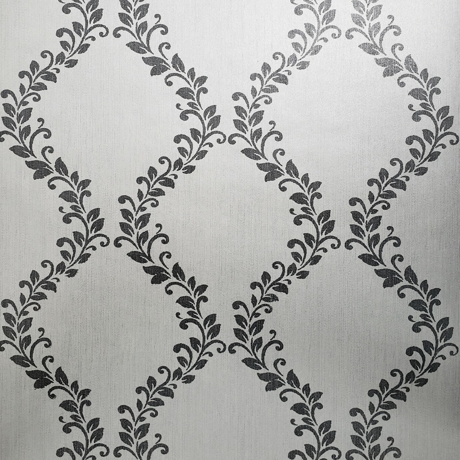 Glitter Embossed Victorian Wallpaper White Silver Gray metallic floral Damask 3D gallery