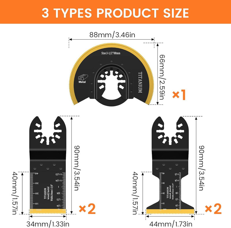 Titanium Oscillating Tool Blade Set, 5PCS Multi-Tool Blades for Wood & Metal gallery
