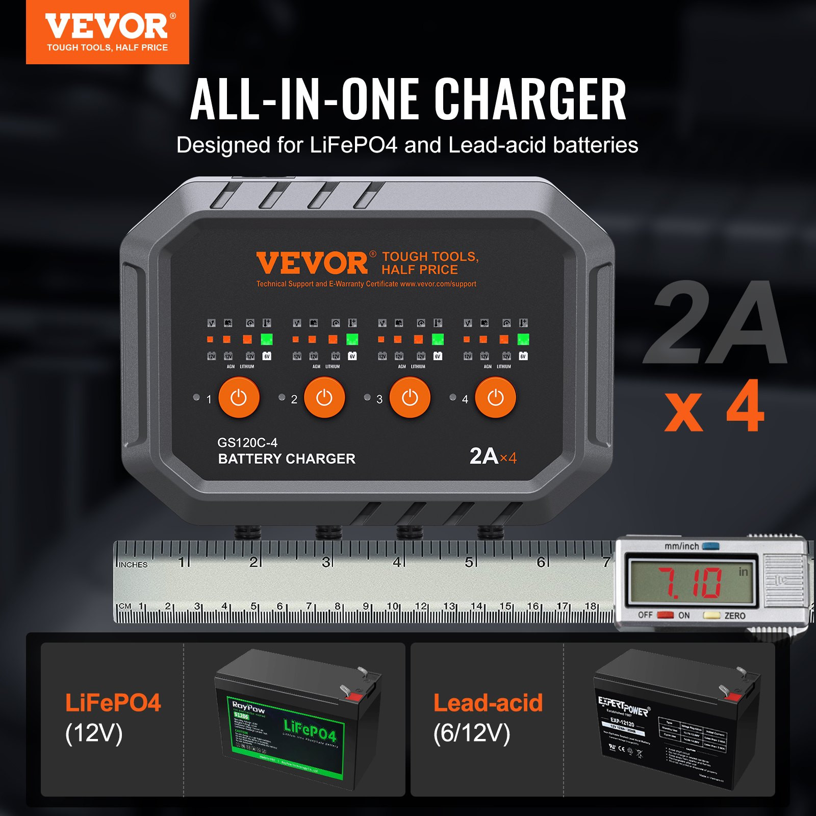 VEVOR Smart Battery Charger, 8-Amp, LiFePO4 Lead-Acid (AGM / Gel / SLA) Car Batt gallery