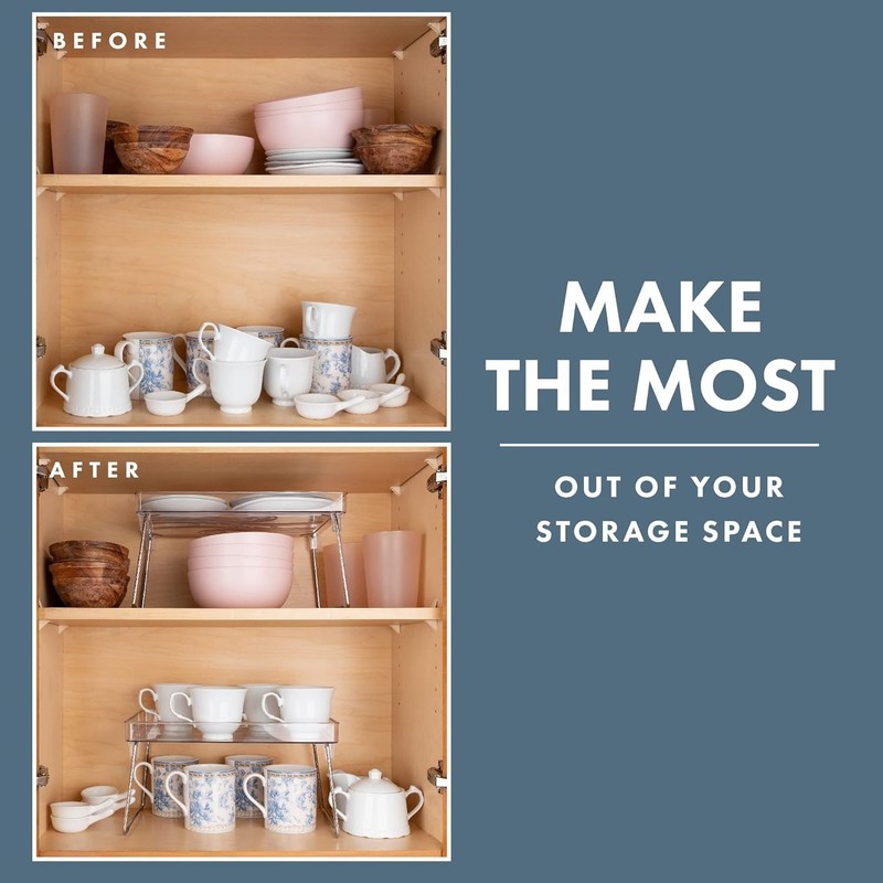 2-Pack Clear Stackable Foldable Shelf Kitchen Counter Cabinet Organizer Storage gallery