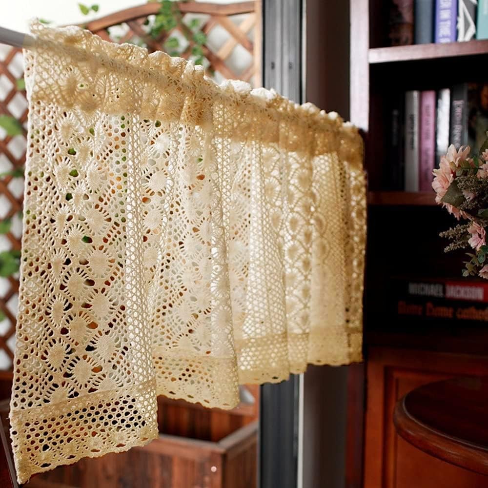 Rustic Boho Curtain Valance for Kitchen Window Farmhouse Handmade Crochet Cur... gallery