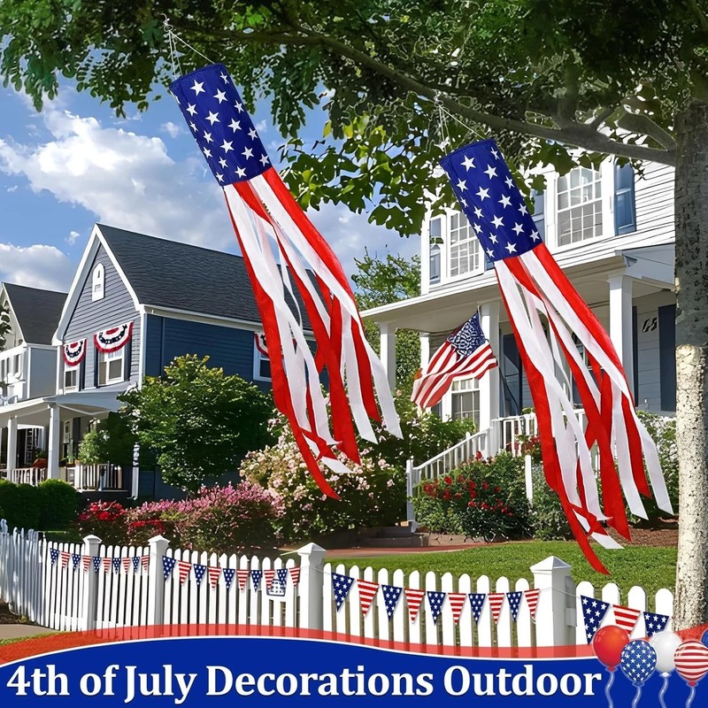 2 Pack 50 Inch Large American Flag Windsock with Lights 4Th of July Decorations, gallery