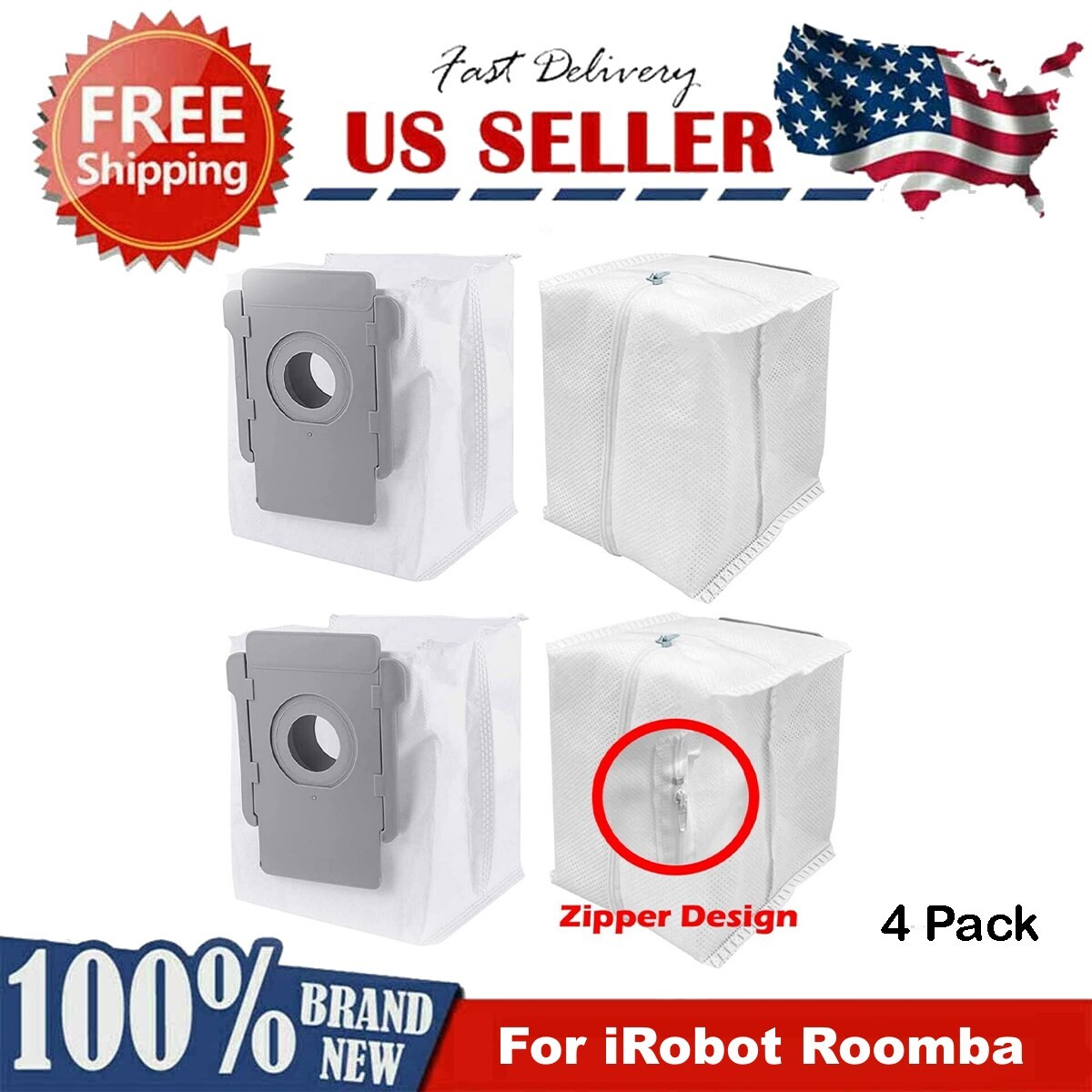 4 Pack Reusable Zippered Dust Bags for iRobot Roomba j5+ j6+ j7+ j8+ j9+ Plus gallery