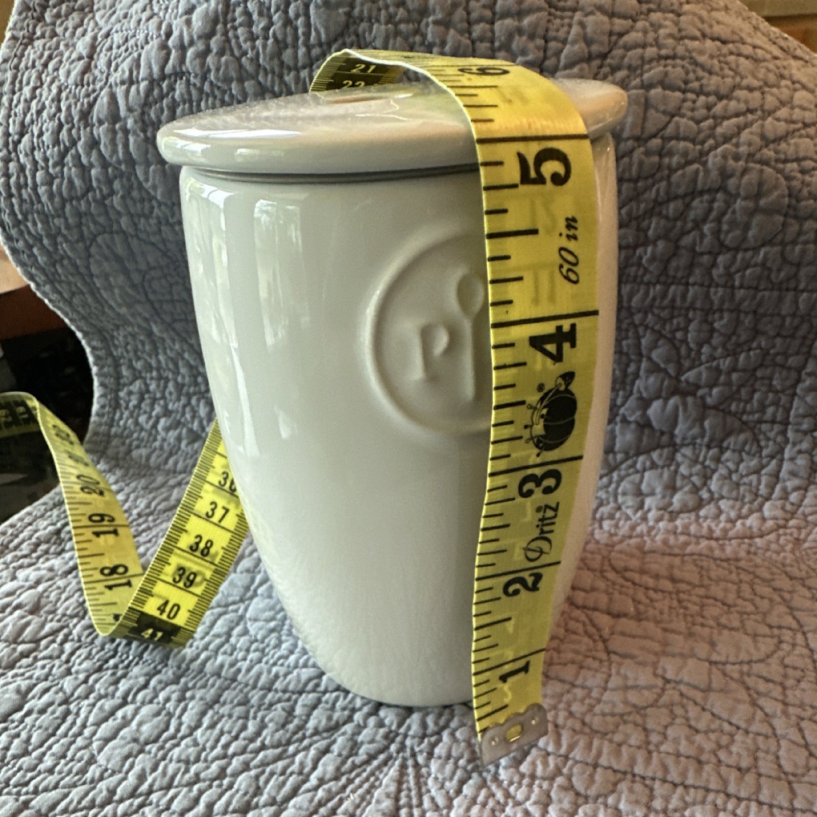 Pampered Chef Ceramic White Cylinder Kitchen Canister 7in with Lid 19C gallery