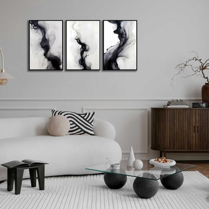 3 Pcs Black And White Simple Abstract Canvas Wall Art Black and gray Minimali... gallery