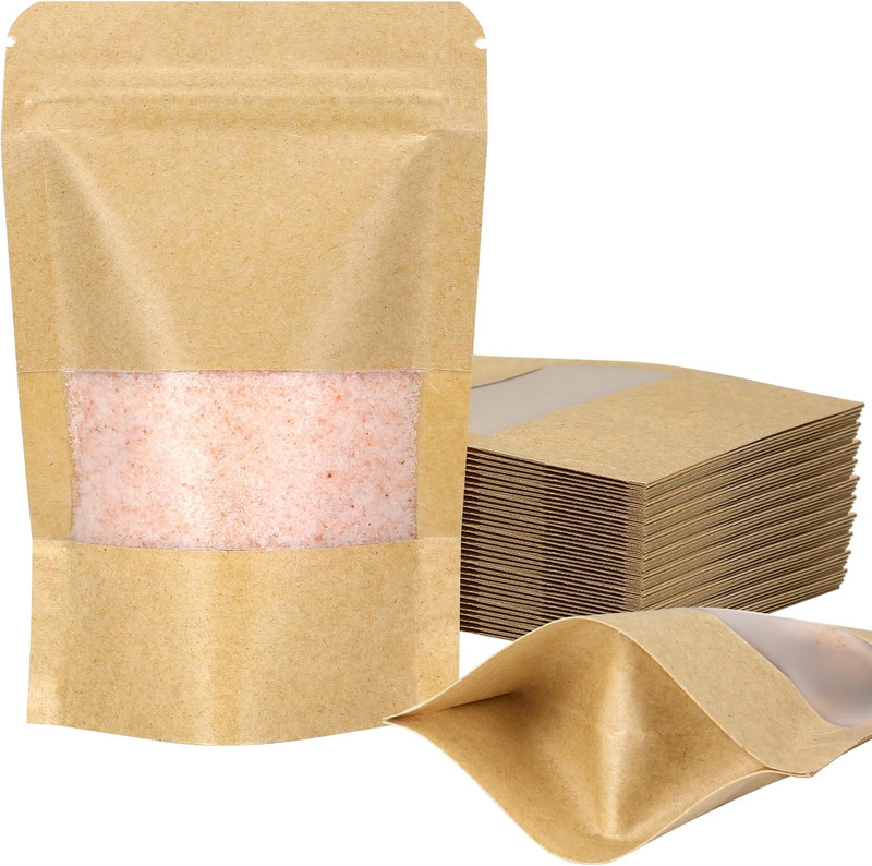 Stand Up Pouch, 100 Pack Self-seal Kraft Paper Bags with Matte Window and Tea... gallery